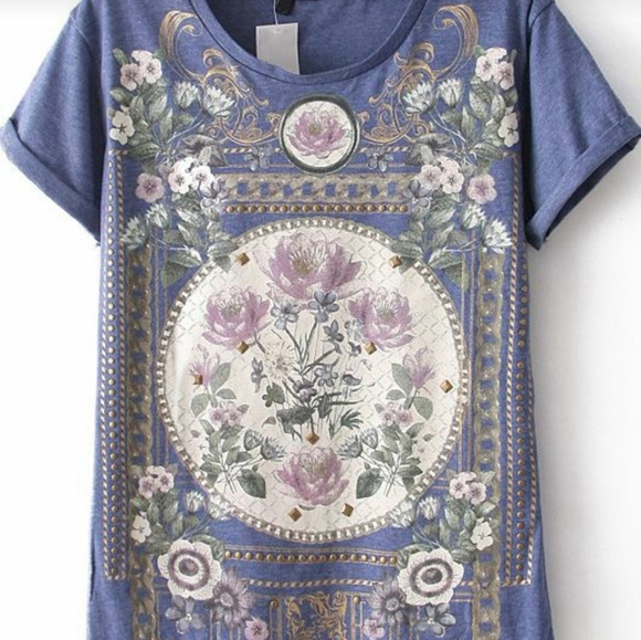 Art nouveau style floral motif t shirt with beading - Picture 7 of 7